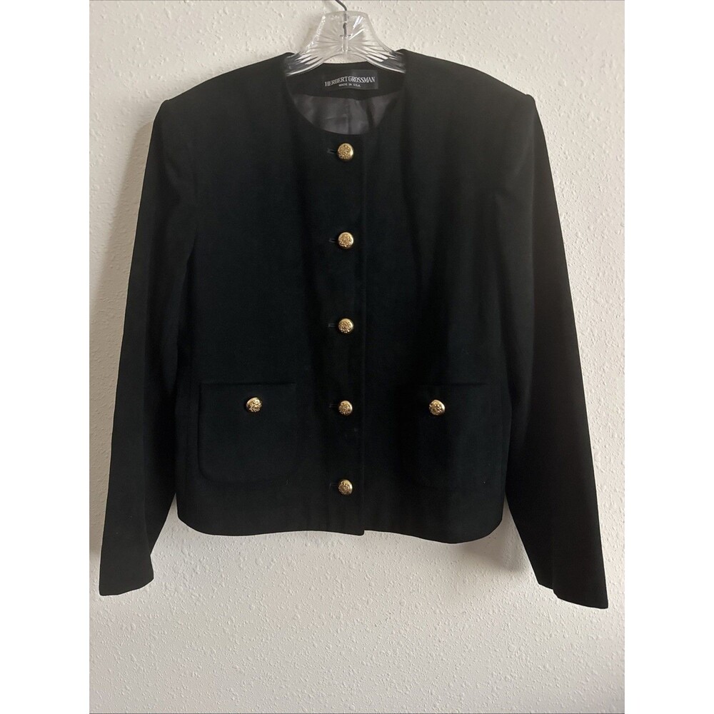 Herbert Grossman Blazer Womens 14 Black Button Front Gold Buttons
